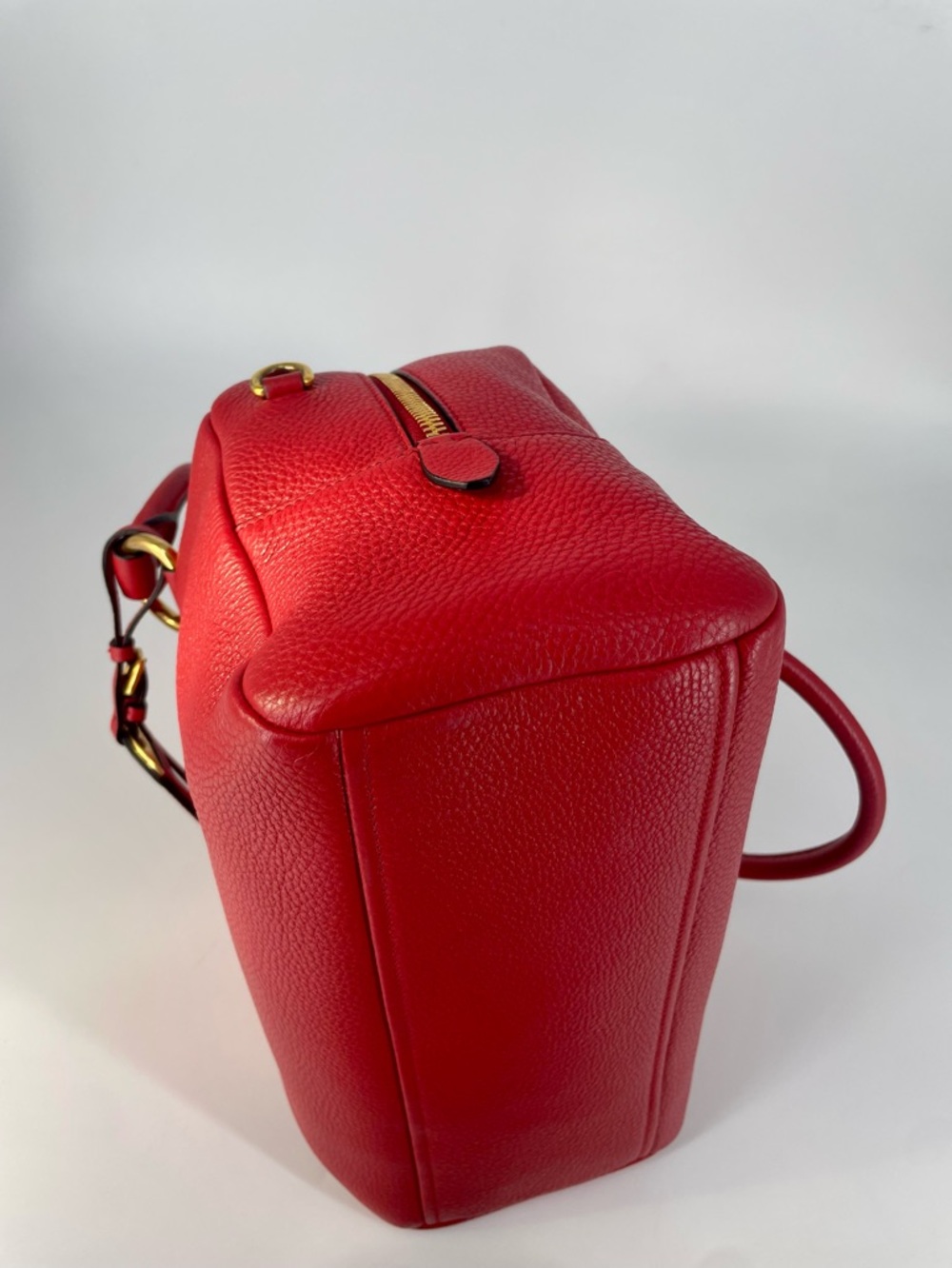 Prada Vitello Phenix Rosso Red Pebbled Leather Satchel with Guitar Striped Strap - Picture 8 of 11